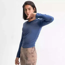 Yoga Dreamfly Stretchy Yoga Sport Langarm Shirts Frauen Seitenfalten schlank Fit Sports Ficess Workout Shirts Sportwege