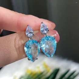 Dangle Earrings RAKOL Sky Blue Water Drop Zircon Earring Luxurious Faux Paraiba Cubic Zirconia Stud For Women Fashion Party Jewelry