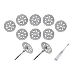 Acessórios para ferramentas de alimentação manual Roda de corte de diamante22mm10pcs com 402 mandrelm2pcs e chave de fenda para entrega de queda rotativa de Dremel m dh1gr