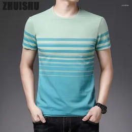 남자 티셔츠 T 셔츠 Zhuishu 브랜드 2023 여름 스트라이프 티셔츠 짧은 슬리브 캐주얼 티 고급 남성 옷 o-neck 탑 클래식 티셔츠 남자