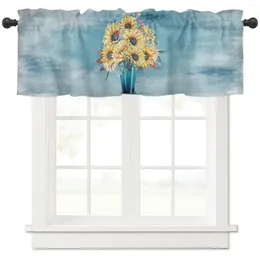 Curtain Oil Painting Texture Sunflowers Vases Short Curtains Kitchen Cafe Wine Cabinet Door Window Small Home Decor Drapes