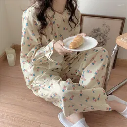 Women's Sleepwear Women Long Sleeve Bear Cartoon Pajama Set Comfortable Pants Suit Home Clothes Pijamas Autumn Winter 2023 S081