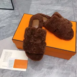 Lyxig gåva kvinnor varm toffel sandal par mens izmir orans cognac faux päls sandal päls toffel vinter inomhus toppkvalitet låda 35-45eu svart brun vit ull