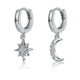 Urok S925 Sterling Srebrne kolczyki stadninowe Znakomita gwiazda Księżyca Kołek Fashion Cyrcon Ear Studs Ladies Wiselant 230817