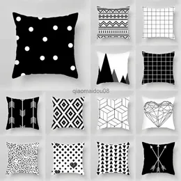 Kuddefodral Nordic Minimalist Geometric Black and White Polyester Cushion Cover for Home Living Room SOFA BIL DECORATION CASE 45X45CM HKD230817