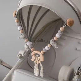 1pc Wood Teether Rattle Toys Baby Bed Hanging Rattles Elephant Teeth Pendant Wood Bed Bell Crochet Bead Newborn Gifts Toy HKD230817