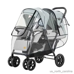 Kinderwagen# Zwillinge Kinderstärke Regenschutz Kinderwagen Wasserdichte Kinderwagenstuhlfahrerwagen -Kutsche Doppelwagen Zubehör Windstaub R230817