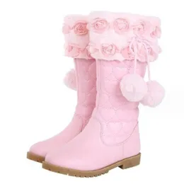 Dziewczęce buty 2023 Autumn and Winter New Fashion Bow Martin Boots Little Girl High Boots Princess skórzane buty Białe różowe buty dla dzieci wysokie obcasy