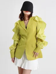 Kombinezony damskie Patchwork Blazer For Women 2023 Autumn Morelot Green Long Rleeve Single Bered Lady Patel Fash