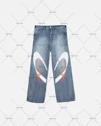 Jeans masculinos Europeu e American Street Macacão High Street Trends Impressão de calças largas de pernas largas Hip-Hop All-Match Men Jeans Men 230816