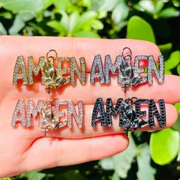 Чары 5pcs Bling Pray Hand Amen Word Tarm для женщин браслет изготовление циркония