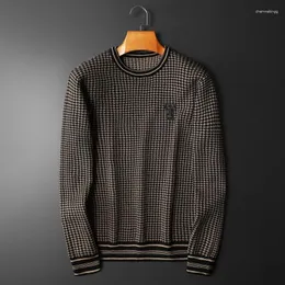 Camisolas masculinos de alta qualidade Houndstooth Princlover suéter contrastante Cores contrastantes de manga longa Crew de rua