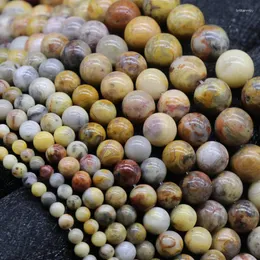 Smycken påsar naturliga gula galna spetsar agater stenpärlor för att göra runda lösa diy armband tillbehör