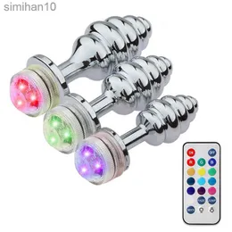 Anal Toys Remote Control LED Colorful Lights Zinc Alloy Thread Anal Plug Metal Butt Plug Fetish Par Flirta Gay Adult Sex Toys HKD230816