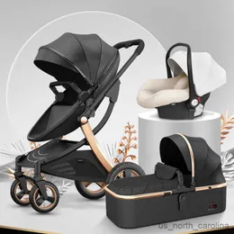 Kinderwagen# 2023 Neuer Kinderwagen 3 in Stubenhaus- und Autositzleder hochwertiger Luxusfahrzeug für Neugeborene Kutsche R230817