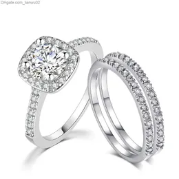 Band Rings Wedding Engagement Rings Set For Women Couple Square Silver Color Cubic Zircon Birde Ring Dazzling Fashion Jewelry SR531M Z230817