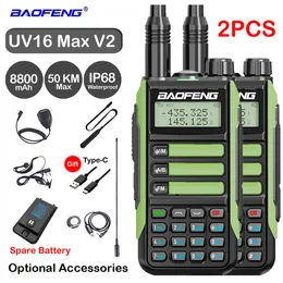 Walkie talkie 2pcs Baofeng Uv16 Max V2 IP68 Waterproof High Power Ham CB Uaktualnienie UV9R UV5R Pro Dwuay 50 km Zakres 230816