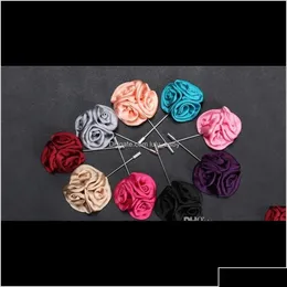 Pins Broschen Stifte Drop Lieferung 2021 15 Farbe Klassische Männer Blume Brosche Mode imitierten Seidenstoff Boutonniere Stick Stick Revers Pin für dhkvu