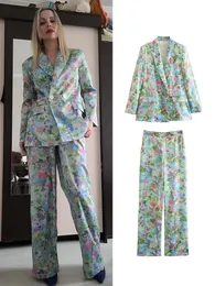 Women Dwuczęściowe spodnie Zestawy Kobieta 2 sztuki moda moda kwiatowa biuro biurowa płaszcz damski zestaw wiosenny garnitury 230817