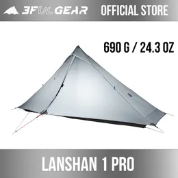 3F UL Gear Lanshan 1 Pro Tent 20D Professional 3/4 시즌 캠핑 텐트 배낭 여행을위한 1 인 Ultralight Rodless