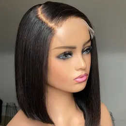 Perucas de cabelo humano curto 220%densidade brasileira 13x1 t parte perucas retas retas para mulheres transparentes renda pré -arrancada Bob Wig na venda