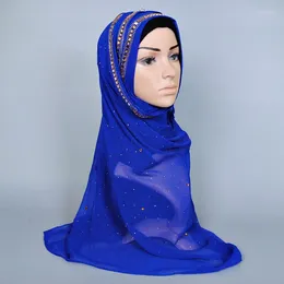 Schals 120pcs/Lot Plain Women Araber Kristall mit Glitzer Baumwollmischung Schal Schal Pashmina/Muslim Hijab Long Wrap