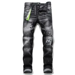Jeans masculinos DSQ2 Rotten Splatted Paint Slim Fit Patch perfurado Elastic D2 BEGGAR TELHADO PARTES 1056