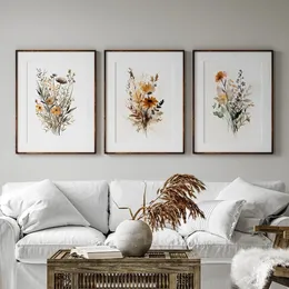 Neutrale Wildblumenblumenplakate bunte Blumenleinwand Malerei Drucke Pflanzen Wandkunst Wandbild Wohnzimmer Frauen Schlafzimmer Dekor wo6