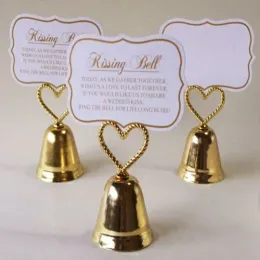 Ślub Kissing Bell Gold Silver Place Uchwyt karty Uchwyt fotograficzny Dekoracja stołu ślubnego Favors DLH333 LL
