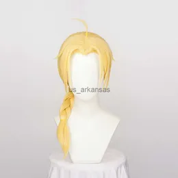 Synthetische Perücken synthetisches Haar Fullmetal Alchemist Edward Elric 55 cm lang geflochtenes Cosplay -Perücken -Perücken hitzebeständiges golden gestaltetes Perücken + A Wig Cap HKD230818