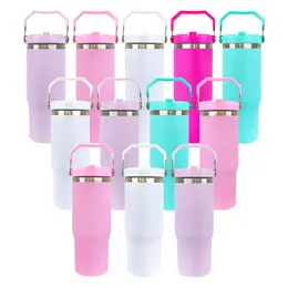 30oz 승화 블랭크 BPA 무료 매트 컬러 누출 방지 휴대용 야외 플립 밀짚 텀블러 스포츠 물병 추운 음료