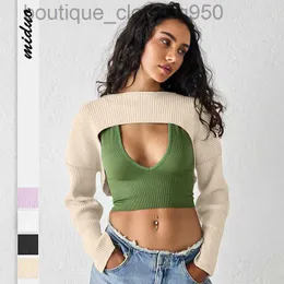 2023 Inverno de outono Novo malhas femininas Tees Knitwear Mulheres T-shirt Solid Solid Top Top Longa Sweetheart Tops