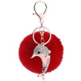 Keychains Lanyards Fashion Fur Eloy Rhinestone Cute Dolphin Car Keychain Creative Keyring Bag Pendant Accessories Drop Delivery DHG65