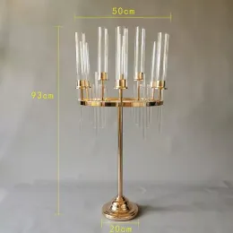 9 Köpfe Hochzeitsdekoration Metall Candlestick Candelabra Halter Engagement Party Tisch Mittelstücke Blume Vasen Aisle Zz