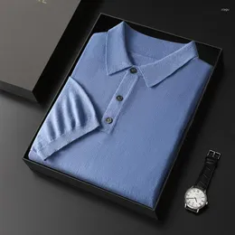 Men's Polos Polo Neck Short-sleeve Shirt Summer Merino Fine Imitation Wool High End Business Casual Lapel Half-sleeve T-shirt Top