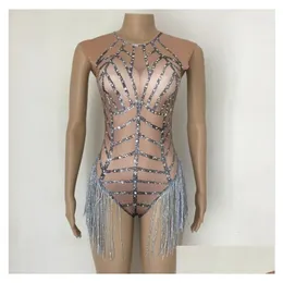 مرحلة ارتداء المثيرة أحجار الراين المثيرة sier tassel leotard salkeveless عارية الملابس النسائية الرقص حفلة حفلة موسيقية ملهى ليلي أنثى المغنية عرض D dhnd4