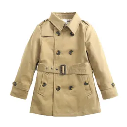 Jackor Toddler Child Trench Jacket Solid Gentleman Style Belt för 18 år pojkar barn barn mode ytterkläder kläder 230817