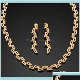 Earrings Necklace Jewelryearrings Women Jewelry Sets Gold Color W/ Cz Stone Luxury 2Pcs Earring Shipment Drop Delivery 2021 Dhaqv