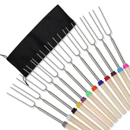 BBQ Tools Accessories D2 8Pcs Barbecue Skewers Camping Supplies Extendable Roasting Sticks Grill Stainless Steel Telescoping Smores 230817