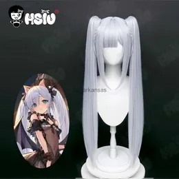 Synthetic Wigs Janus Cosplay Wig Fiber Synthetic Wig Game Azur Lane CosplayHSIU Blue gray double ponytail long hair+Wig cap Azur Lane Wig HKD230818