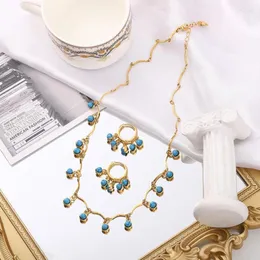 Naszyjniki Zestaw prezenty Ins Fashion Bohemian Blue Turquoise Naszyjnik dla kobiet łańcuch biżuterii luksus elegancki elegancki damski