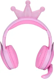 Bluetooth -hörlurar, LED -lyser upp trådlösa hopfällbara hörlurar över örat, Kids Crown Multifunction Wireless och Wired Girls Headset med Mic