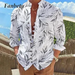 Мужские повседневные рубашки 2023 Весна 3D-печатная рубашка стоять с длинными рукавами мужские кардиганские топы на улицу пуговица для мужчин