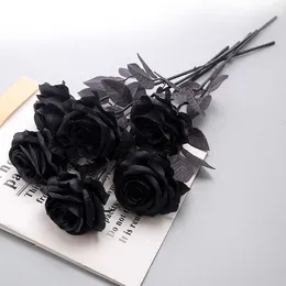Dekoratif Çiçek Çelenkleri Yeni Saf Siyah Single Gül Buklusu Buket Cadılar Bayramı Hayalet Festivali Korku Gotik Tarzı Koyu Serisi Dekorasyon Ev Bahçe Odası Dekoru HKD230818