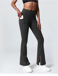 Active Pants 2023 Kvinnor Fashion Long Byxor Elasticitet Leggings Bell Bottoms Hög midja Buliftande delad flare