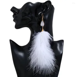 Orecchini per borchie 1 coppia Elegante Fluffy Fluffy Feather Dichiarazione Resina Chain Changle Dangle Drop Drop Boemia per donne Boho