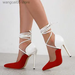 Dress Shoes Liyke New Style White Red Mixed Color Women Pumps Sexy Pointed Toe Strappy Heels Party Wedding Shoes Stiletto Mules Sandals Lady T230818