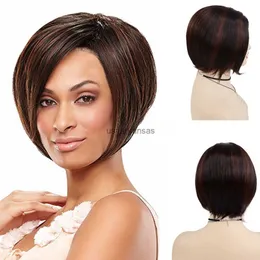 Synthetic Wigs GNIMEGIL Brunette Brown Wig Natural Synthetic Hair Petite Size Wigs for Women Pixie Cut Short Highlight Hair Trendy Mommy Wig HKD230818