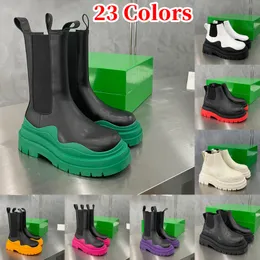 Tasarımcı Bayan Botlar Deri Platform Boot Boot Fashion Slip Wave Renkli Yeşil Kauçuk Dış Tabanı Elastik dokuma Konforu Zarif