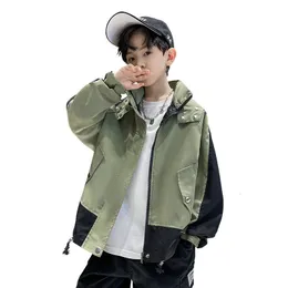 Jackor Fashion Children's Clothing Boy Hooded Trench Coat Patchwork Korean Casual Autumn Springwear Jacket Windbreaker 414 Years 230817